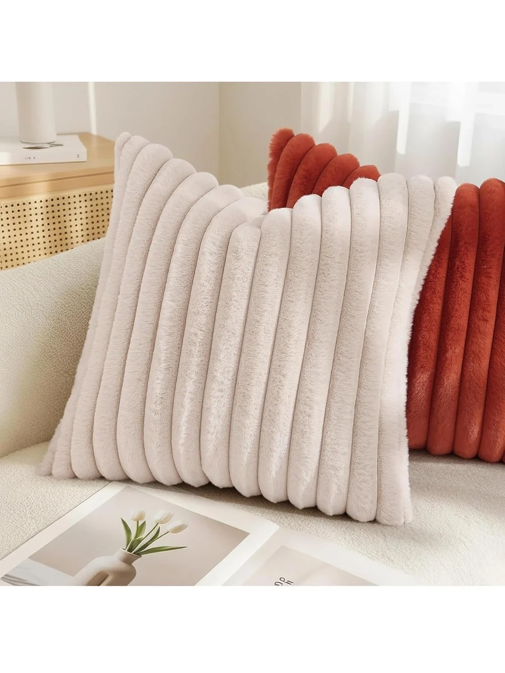 Summer Cozy Faux Fur Throw Pillow Covers Decorative Soft Plush Striped 1517/bb8